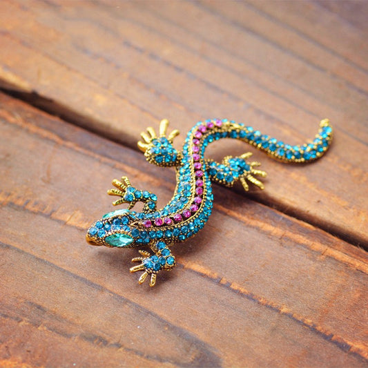 Gecko Brooch,Colorful Rhinestone Painted Brooch Pins,Animal Jewelry