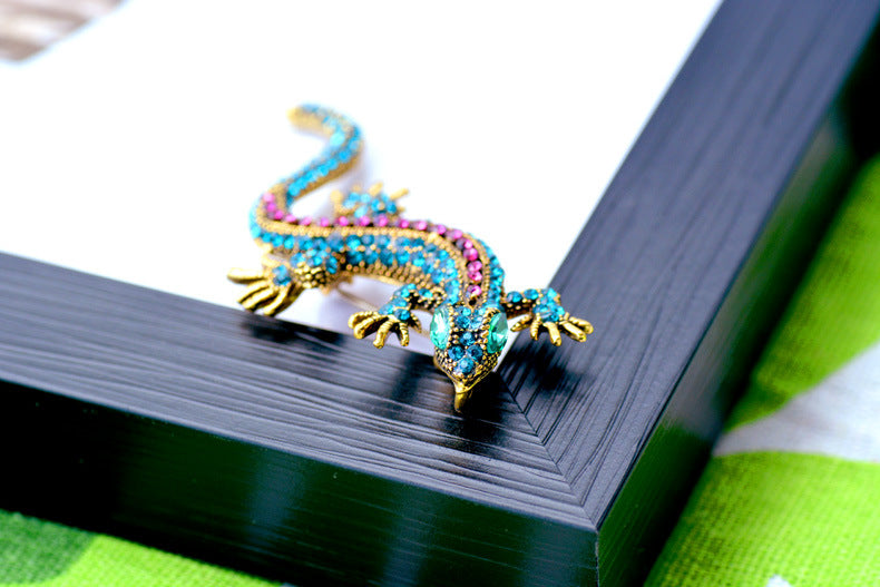 Gecko Brooch,Colorful Rhinestone Painted Brooch Pins,Animal Jewelry