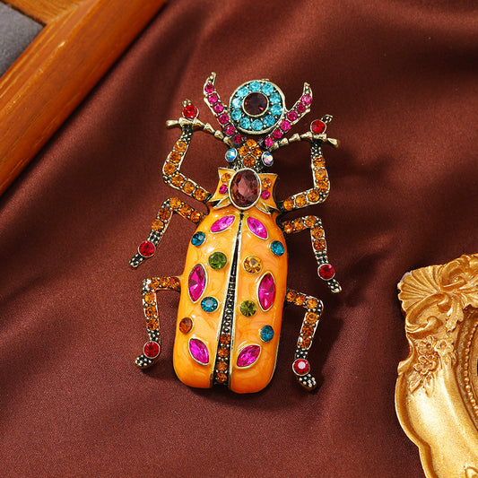 Metal Beetle Brooch,Vintage Insect Brooch,Colorful Rhinestone Brooch Pins,Metal Insects Jewelry