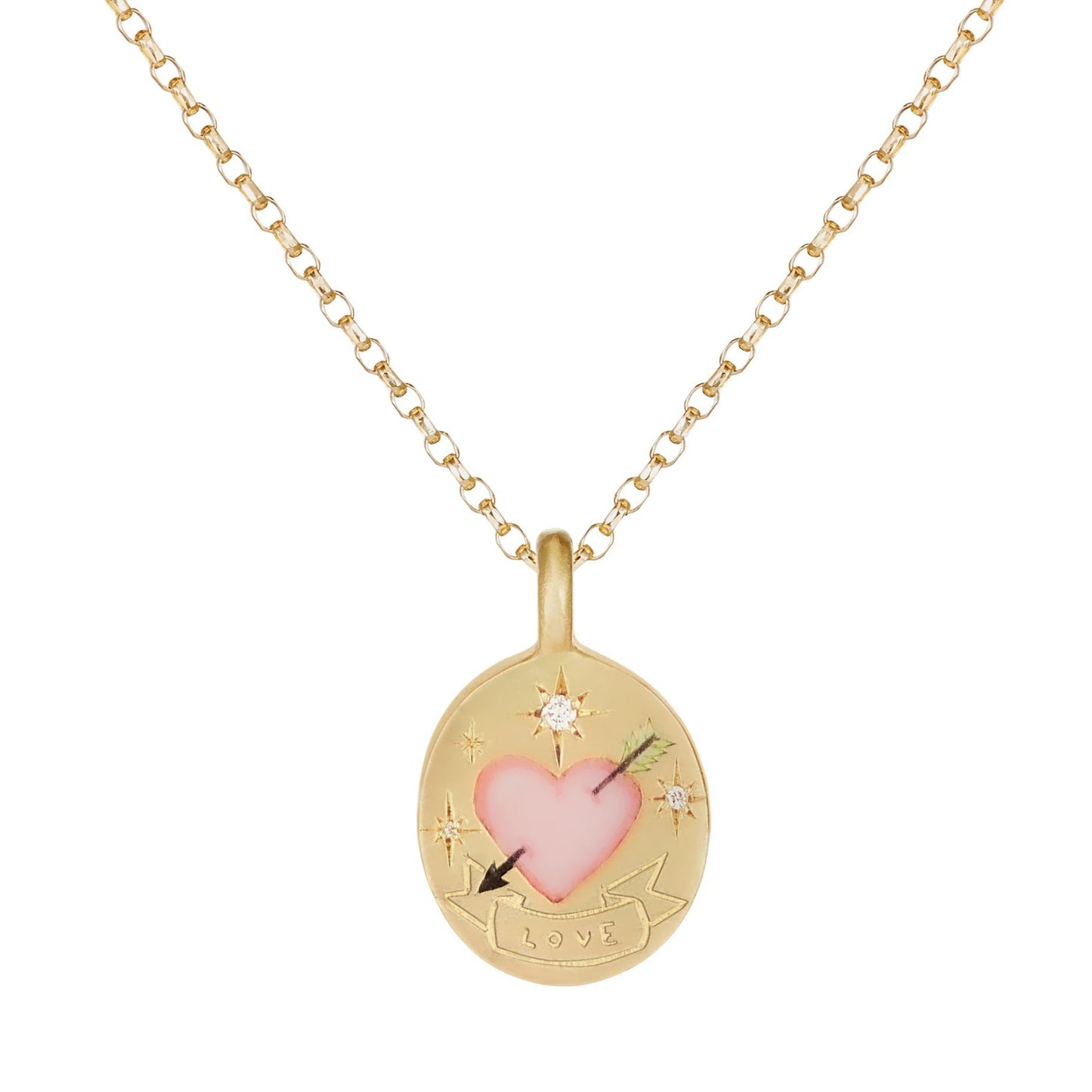 Cute Pink Heart Necklace,Manual Drawing Flower Love Pendant,18K Gold Copper Jewelry