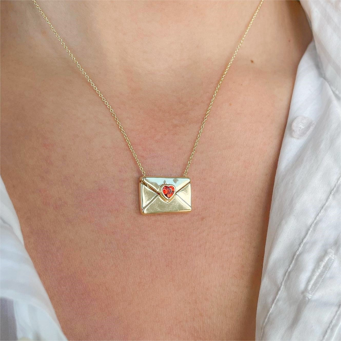 Valentine's Day Love Envelope Box Necklace,18K Gold Copper Jewelry