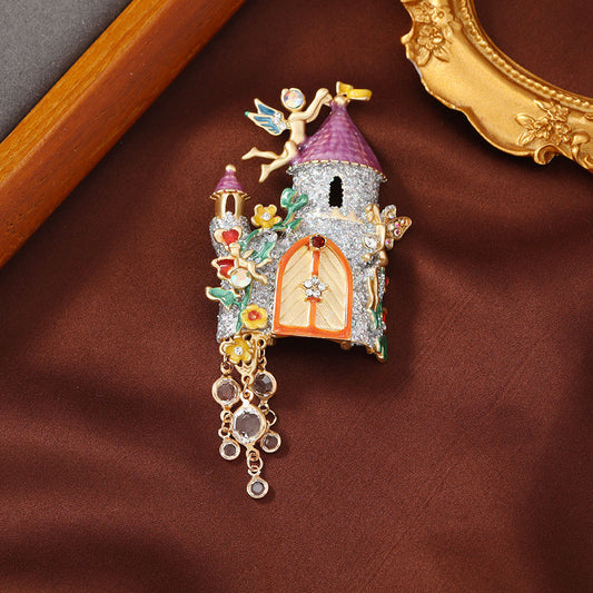 Castle Brooch,Vintage Fairy Tale Castle Brooch,Colorful Rhinestone Brooch Pins,Metal Fairy Jewelry