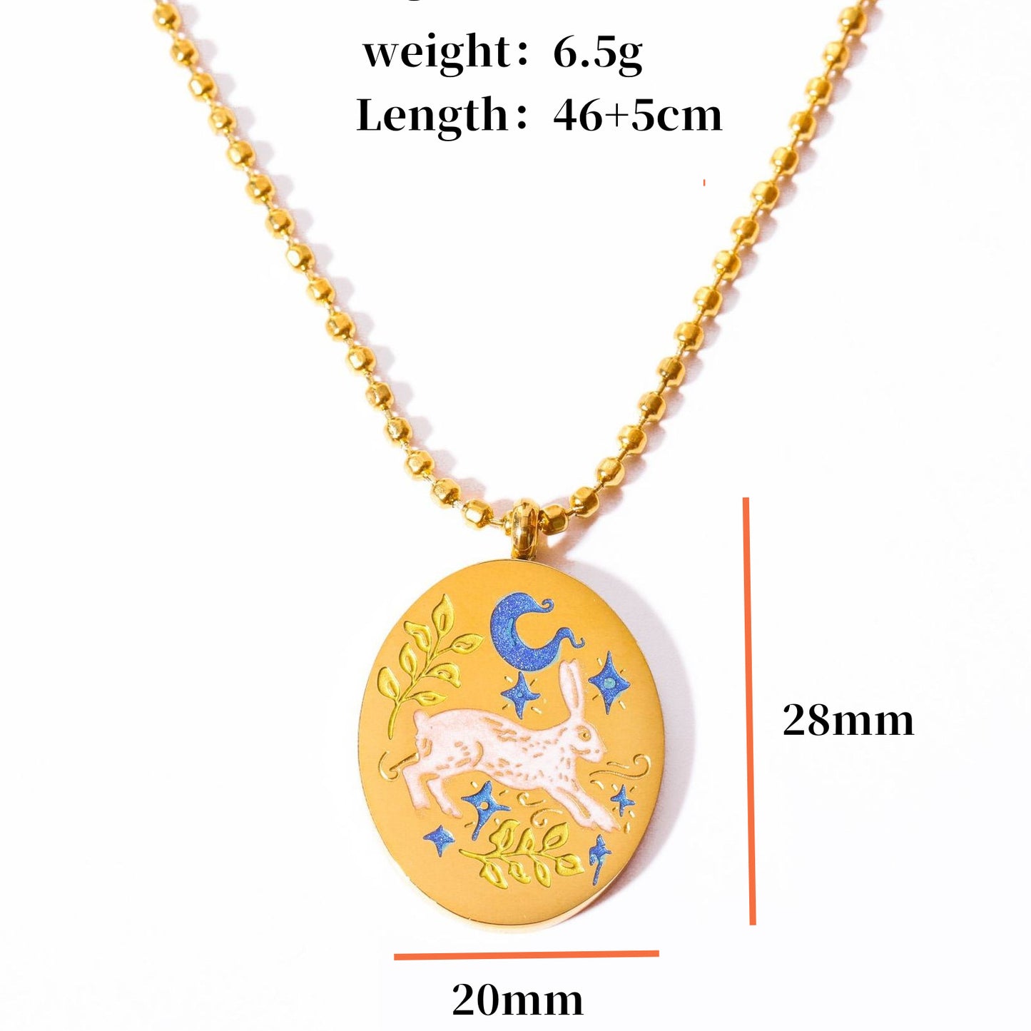 Stainless Steel Easter Rabbit Necklace,Fashion Horse Evil Eye Pendant Necklaces,18K Gold Painting Jewelry