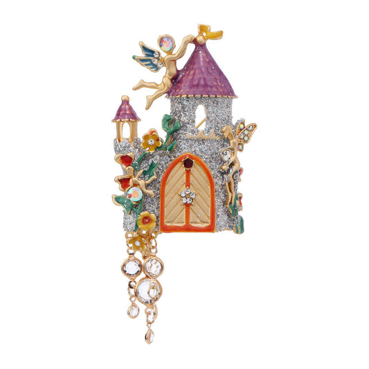 Castle Brooch,Vintage Fairy Tale Castle Brooch,Colorful Rhinestone Brooch Pins,Metal Fairy Jewelry