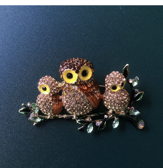 Owl Brooch,Vintage Animal Brooch,Colorful Rhinestone Owls Brooch Pins,Metal Animal Jewelry