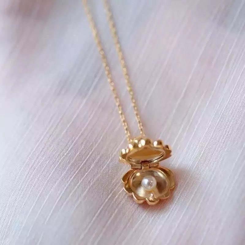 Summer Retractable Shell Necklace,Shell Pearl Pendant Necklace,18K Gold Copper Jewelry